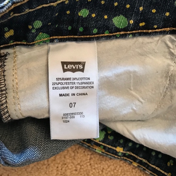 Levis Shorty Shorts Womens Size 7 Denim Blue Paint Splatter Print Low Waist - Picture 10 of 11